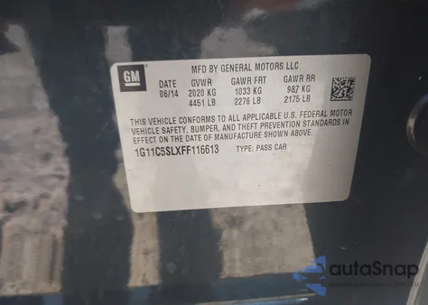 2015 Chevrolet Malibu 1Lt from USA, damaged, VIN 1G11C5SLXFF116613